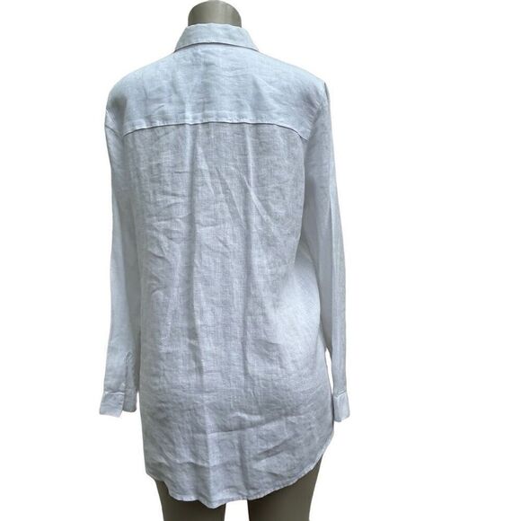 J. Jill Love Linen Tunic Blouse Women's Medium White Pintuck Plaid Button Front - Picture 9 of 15